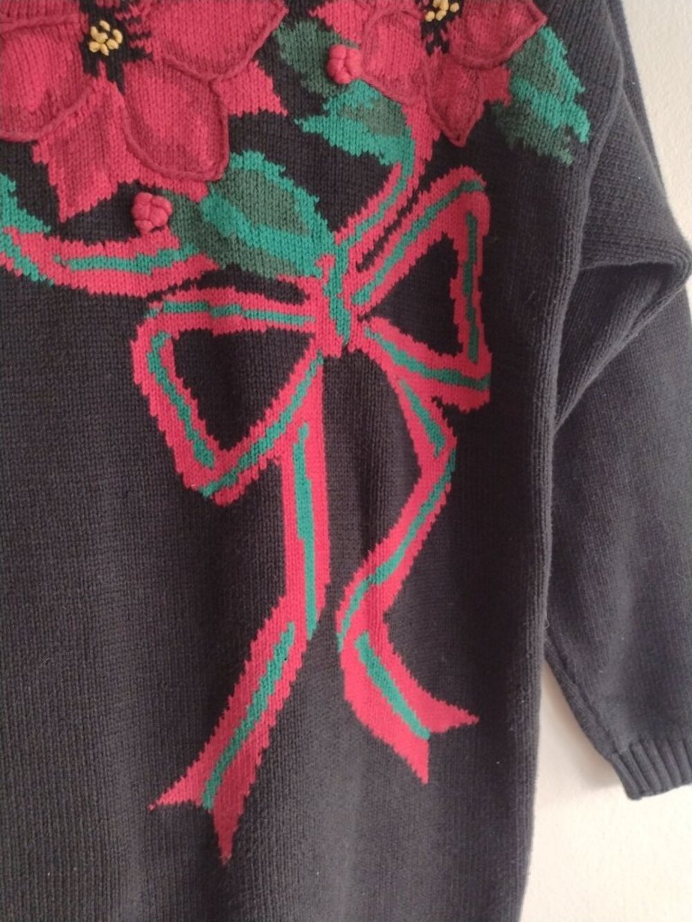 Vintage 90s Holiday Sweater L Pretty Bold Poinsettia Picone Sport Mock Neck - Picture 6 of 10